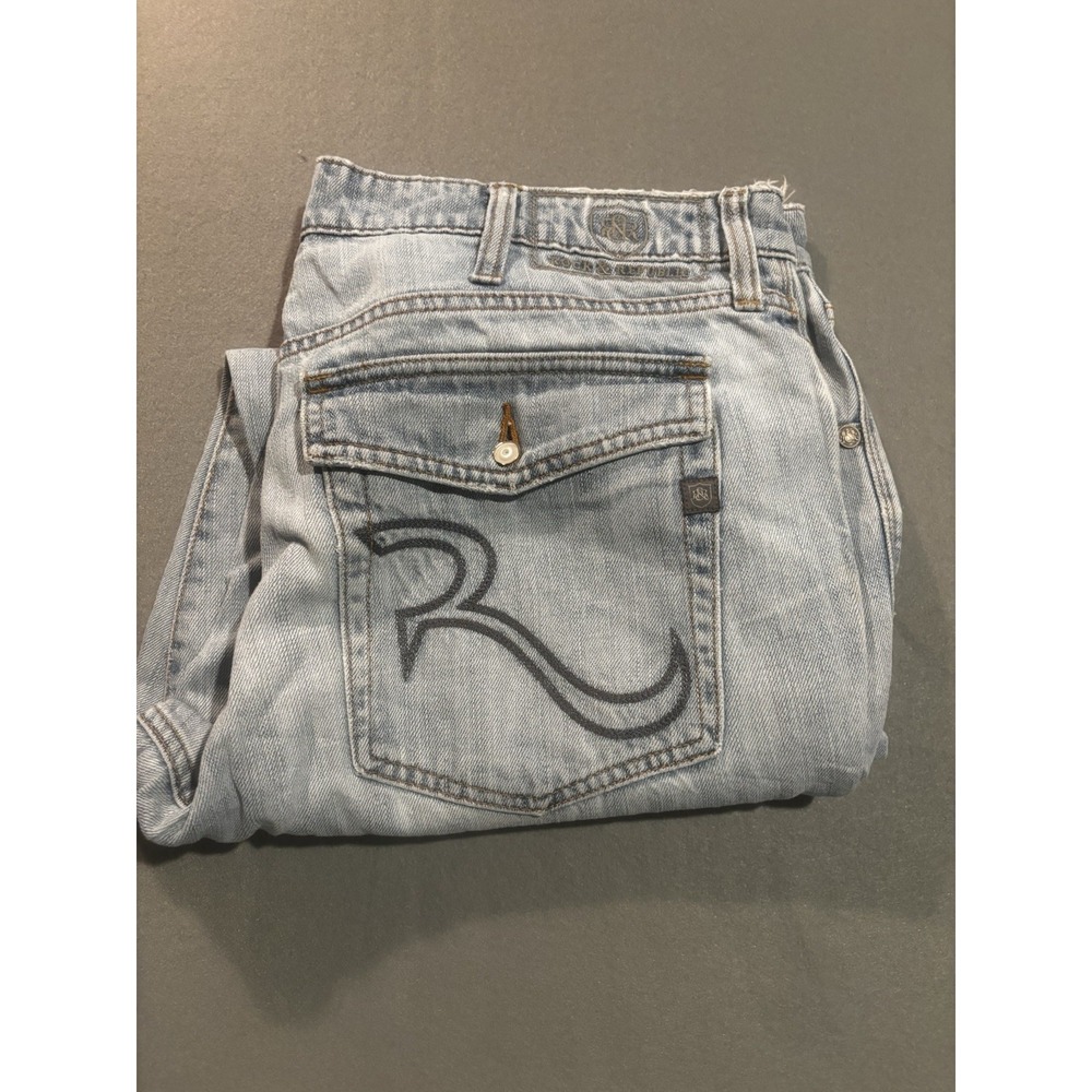 Rock & Republic Neil Straight Leg Flap Pocket Jeans Men's 38x28 Light Wash Denim